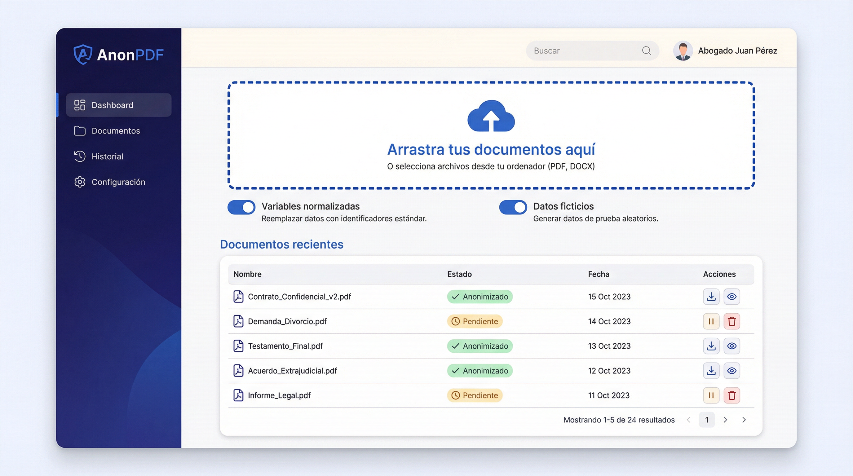 AnonPDF - Panel de anonimización de documentos legales