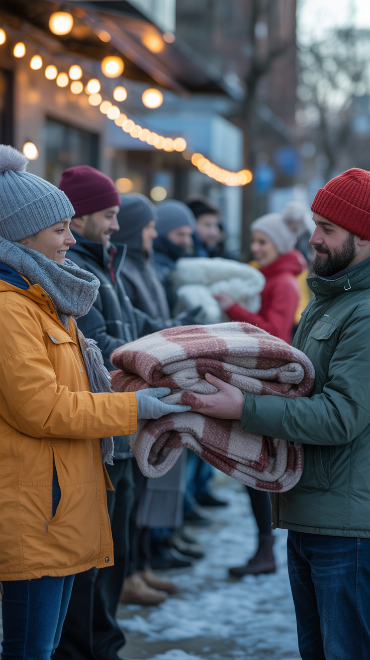 Distributing warm blankets to those in need