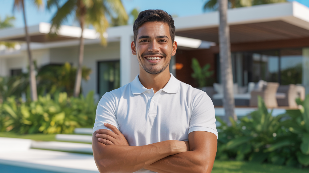 Property manager in white polo shirt at a Florida vacation rental