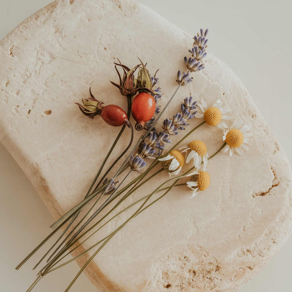 Natural botanical ingredients used in RUBÍ Beauty products
