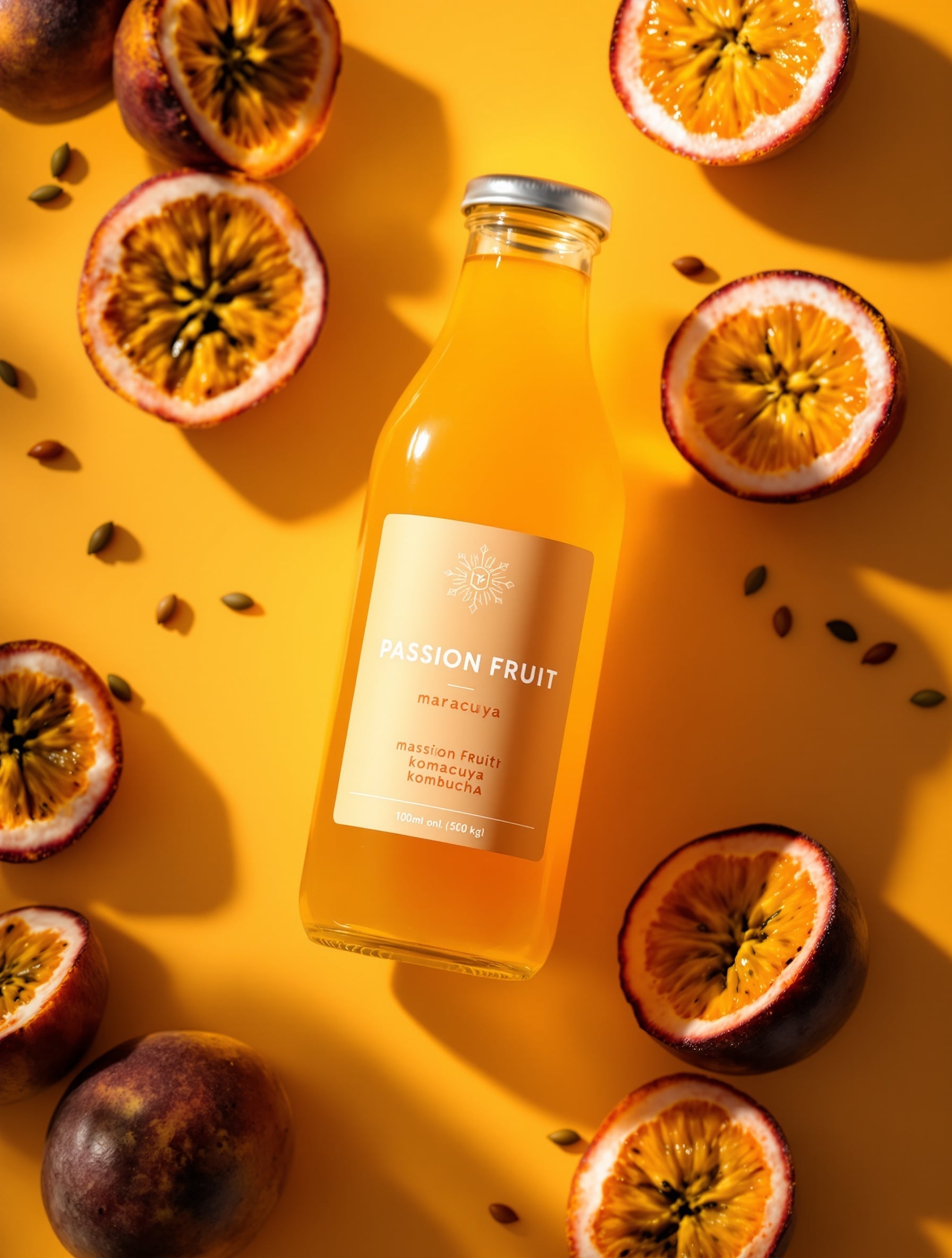 Maracuyá flavor kombucha bottle