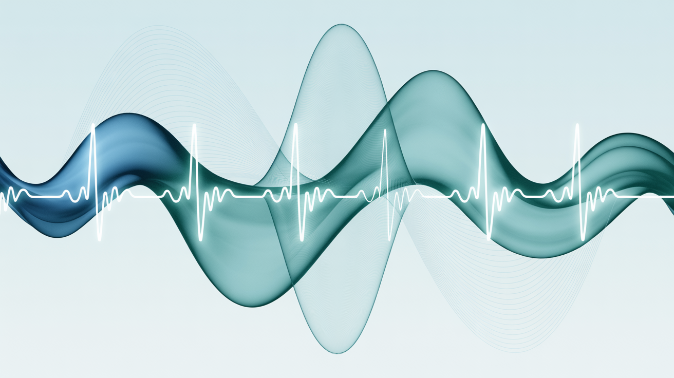 Futuristic medical visualization of heart rate waves and binaural soundscapes merging