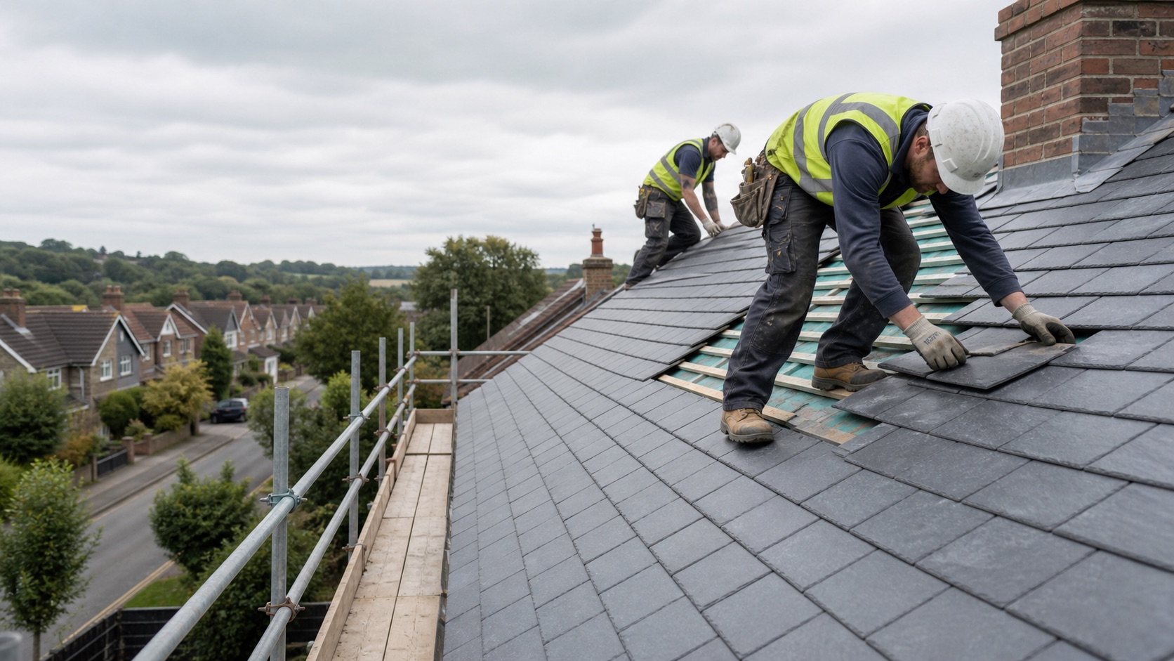 Roofers at work