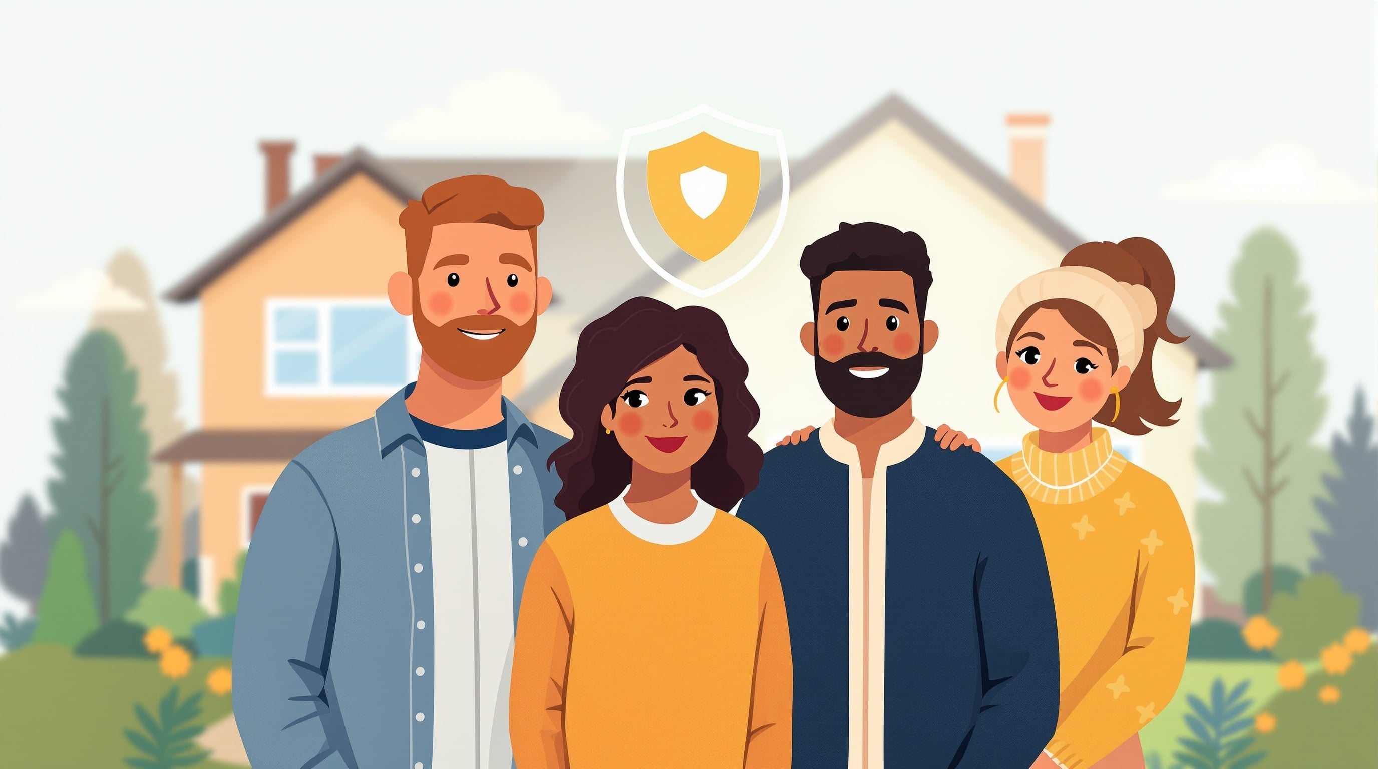 Family with home protection illustration