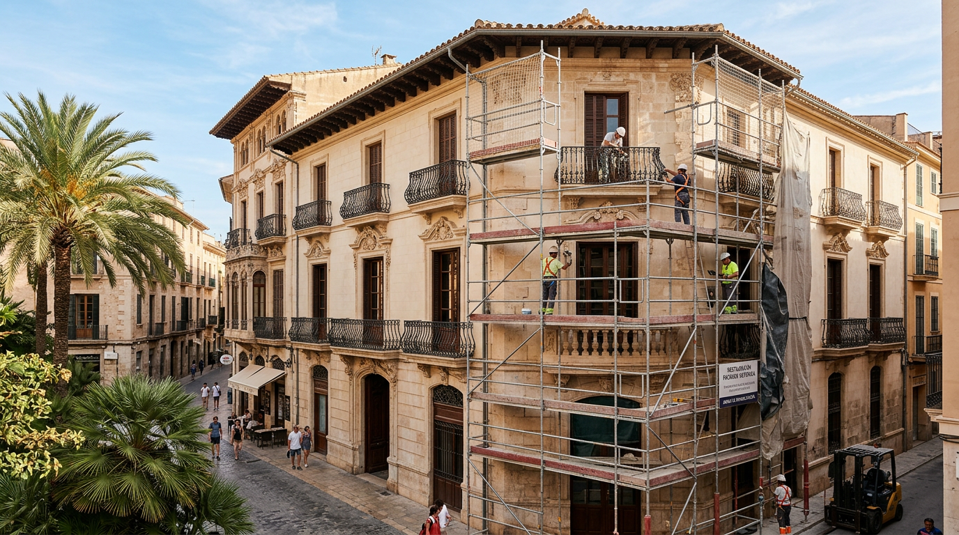 Rehabilitación de fachada de edificio mediterráneo