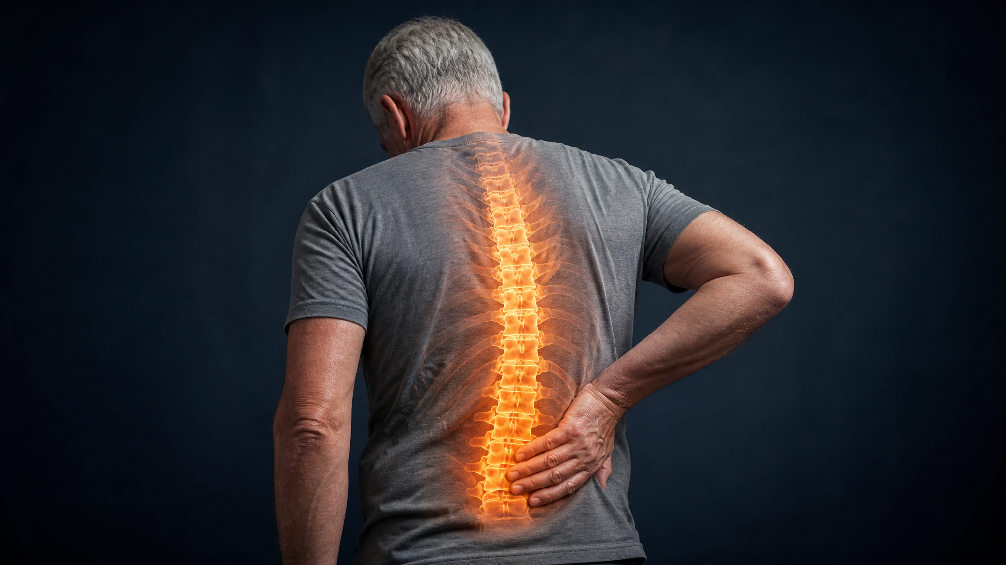 A veteran experiencing Degenerative Disc Disease (DDD) / Degenerative Arthritis of the Spine, with the affected spine highlighted