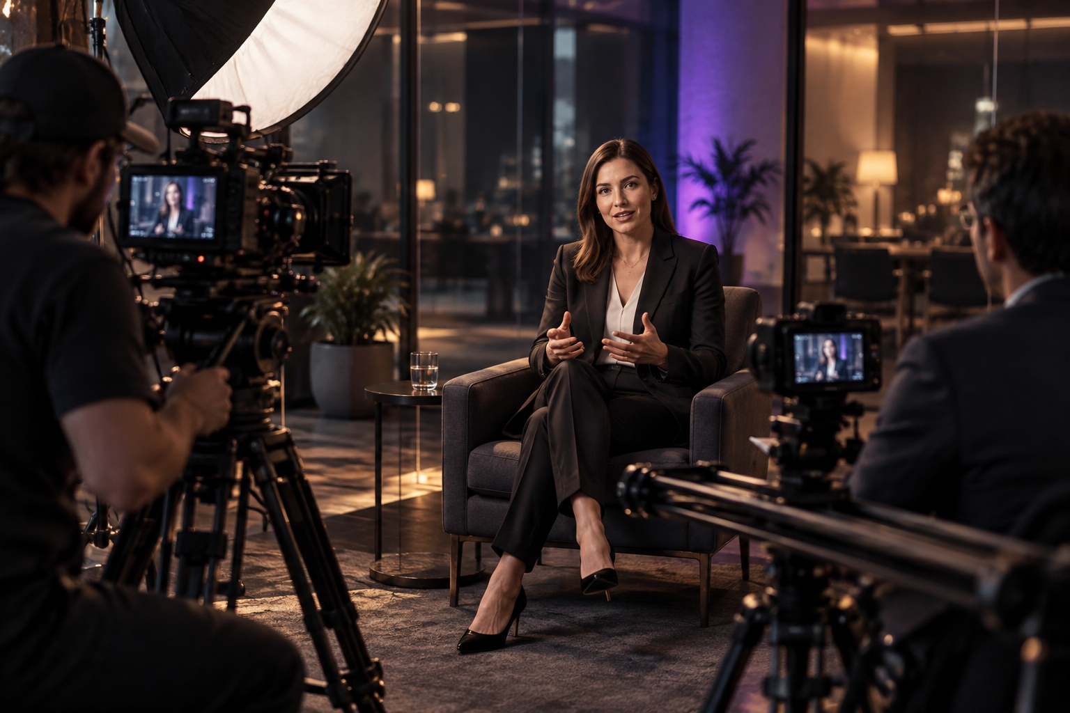 Corporate video production with professional camera setup