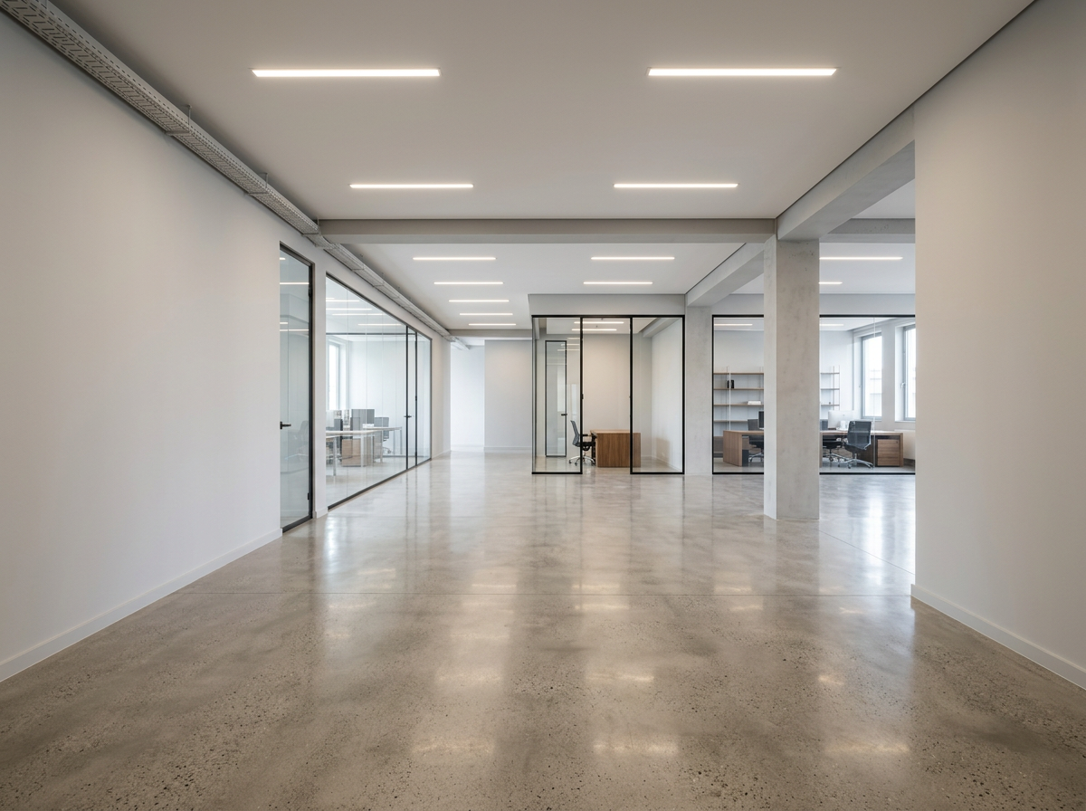 Modern renovated commercial interior with new flooring and finishes in Miami