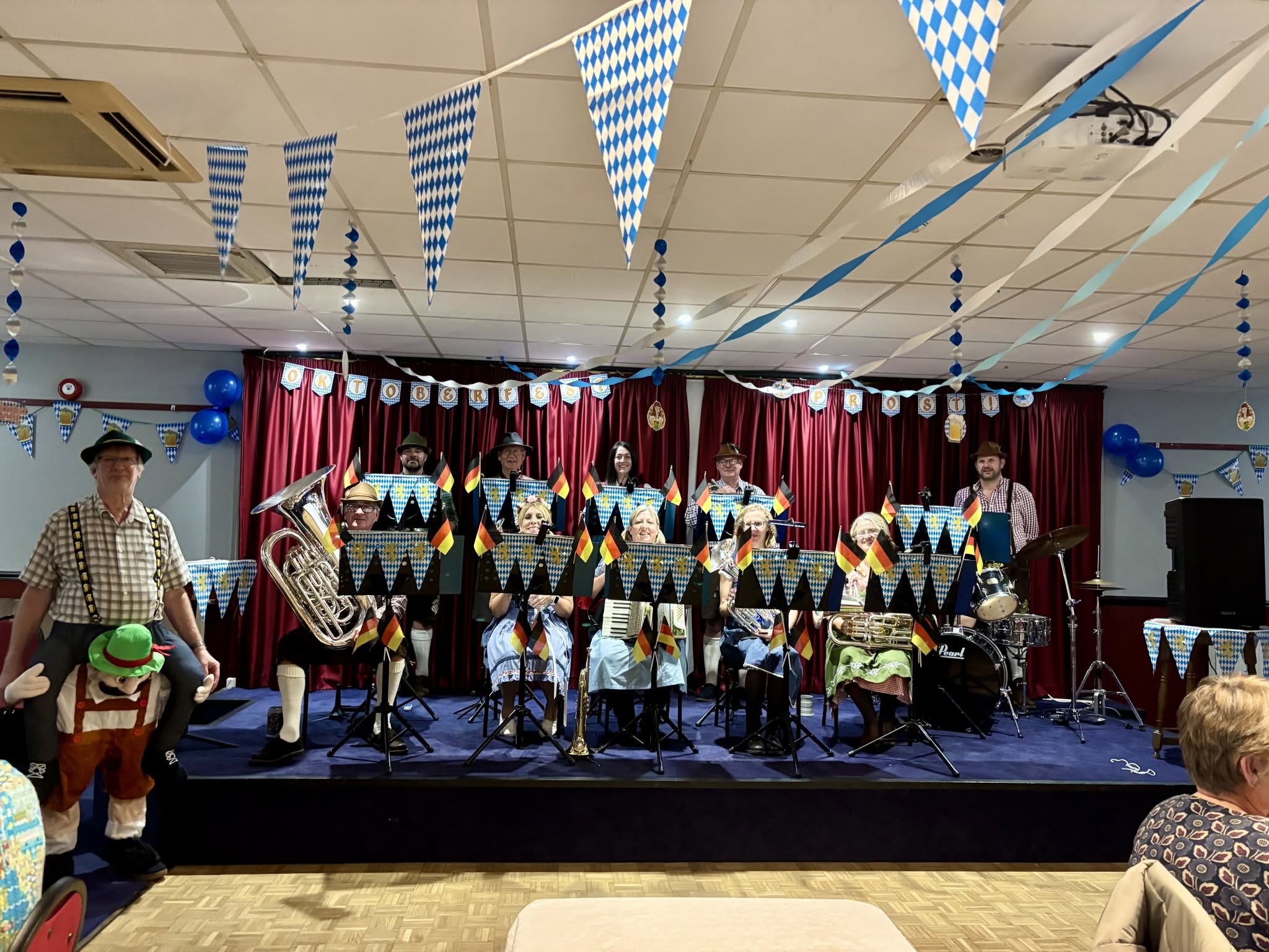 Brass band performing on stage at Oktoberfest