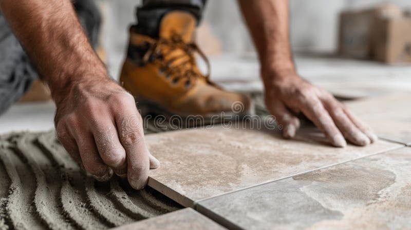 Professioneller Fliesenleger bei der Arbeit