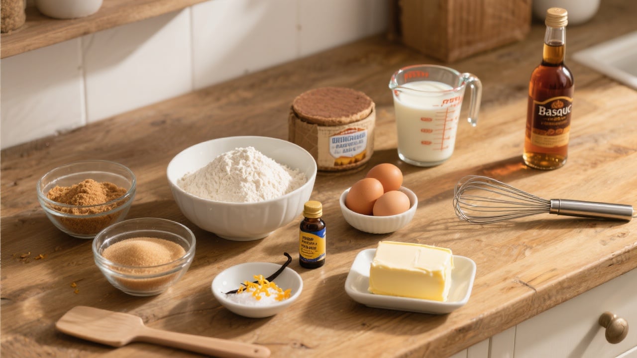 Recette Authentique du Gâteau Basque 2 Un gâteau basque doré et croustillant posé sur une assiette rustique en bois, avec une part découpée révélant la crème pâtissière onctueuse.