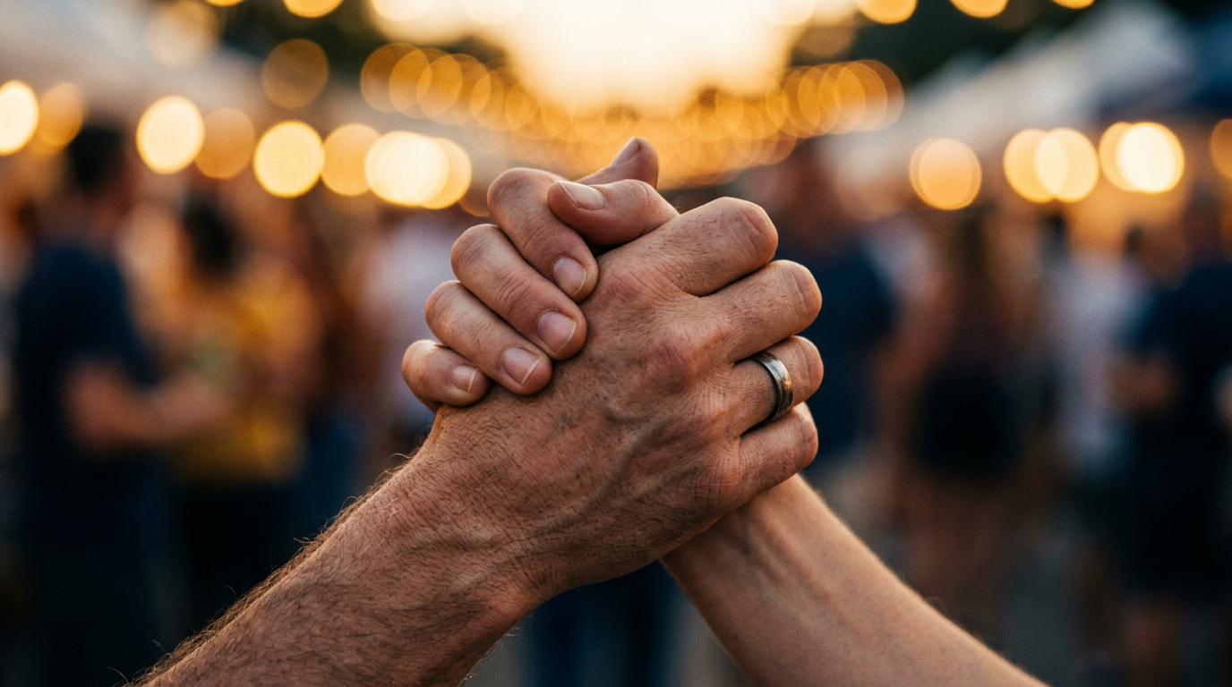 Mãos unidas em gesto de apoio mútuo, comunidade e motivação compartilhada