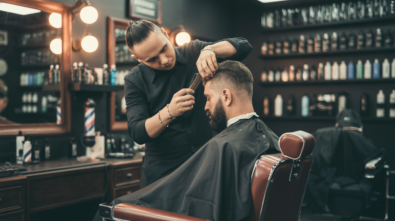 Professional barber working at a barbershop station