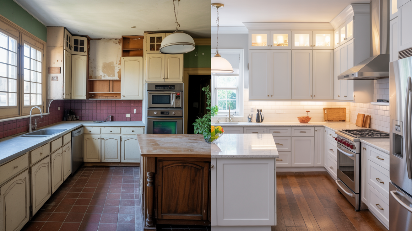 Before and after kitchen transformation by Blue Fire Artistry