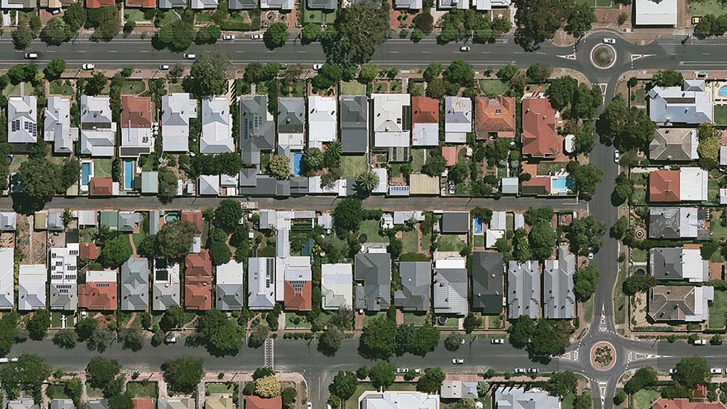 Australian residential properties aerial view