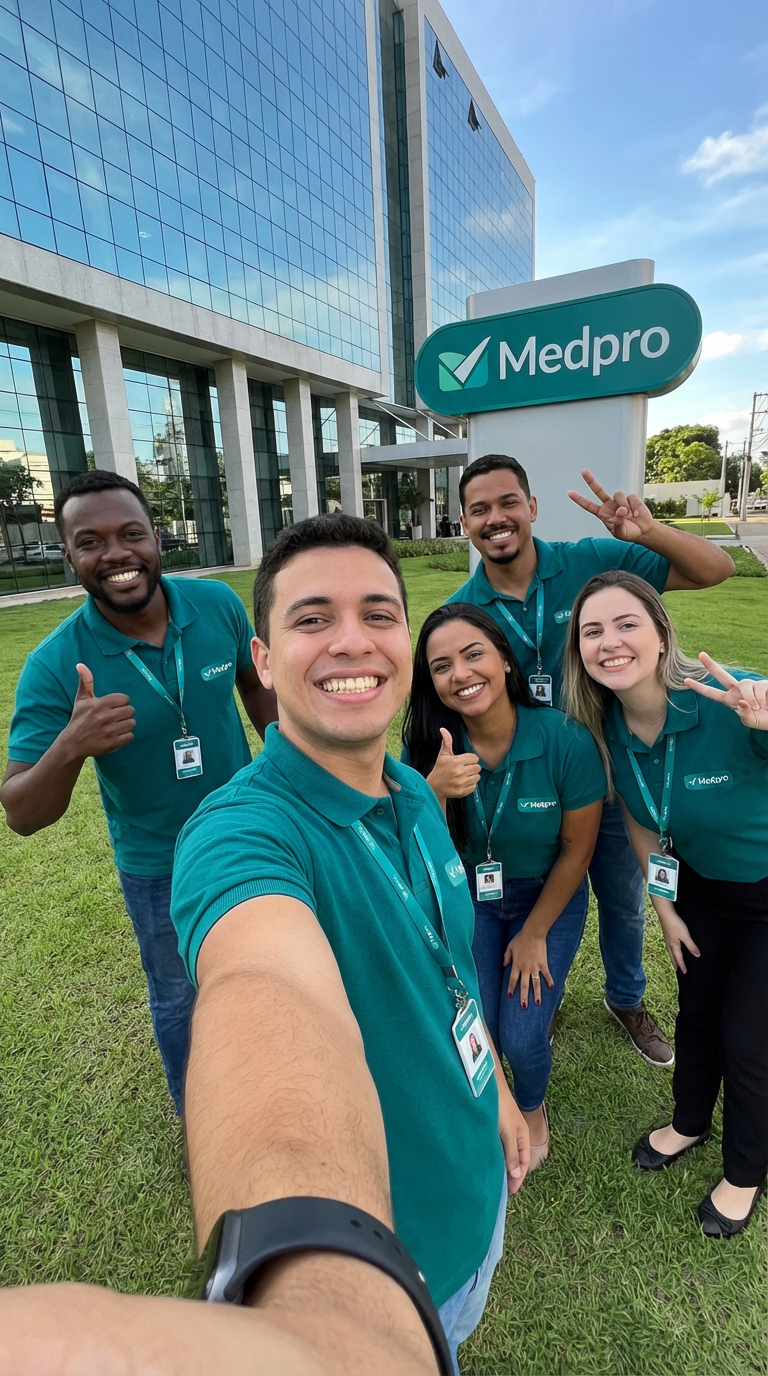 Equipe Medpro — selfie POV corporativa