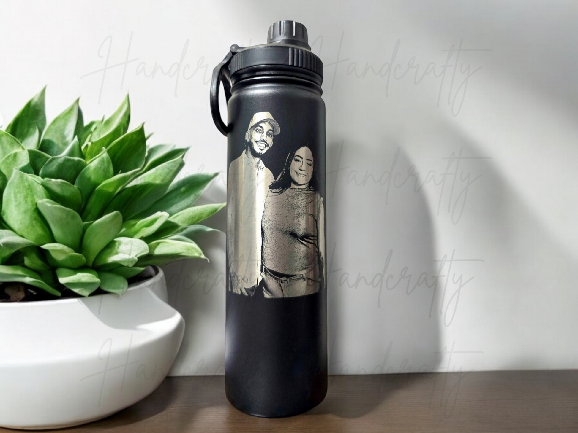 Laser engraved stainless steel water bottle
