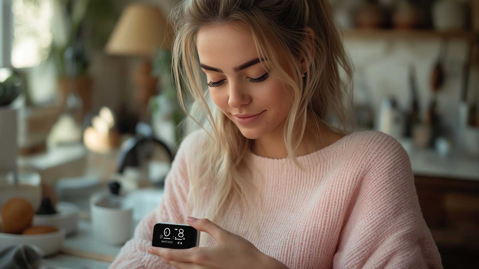 Woman using Tempdrop and other fertility tracking devices