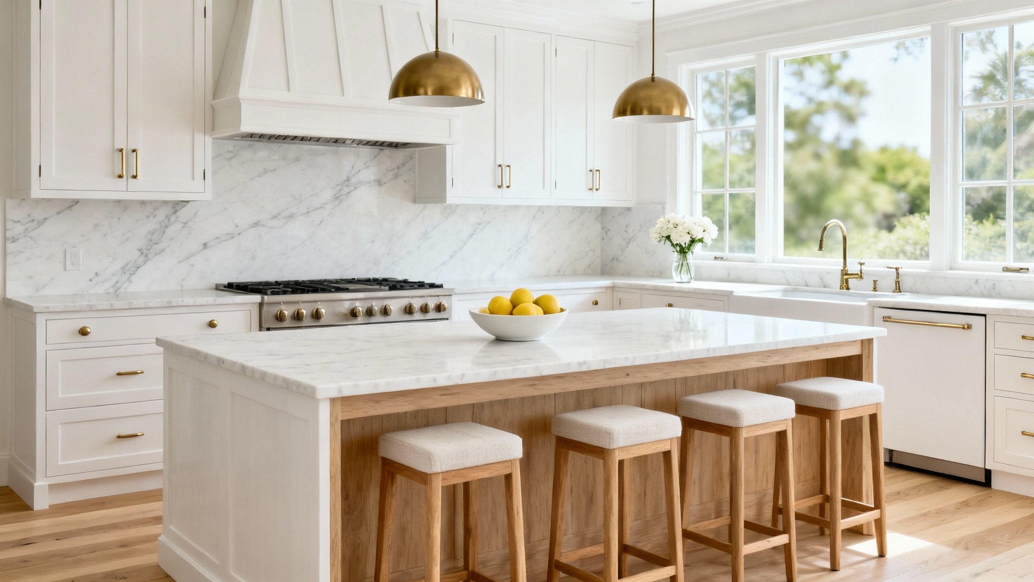 Beautiful modern kitchen remodel with white cabinets and granite countertops