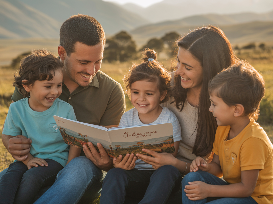 Familia feliz con bitácora