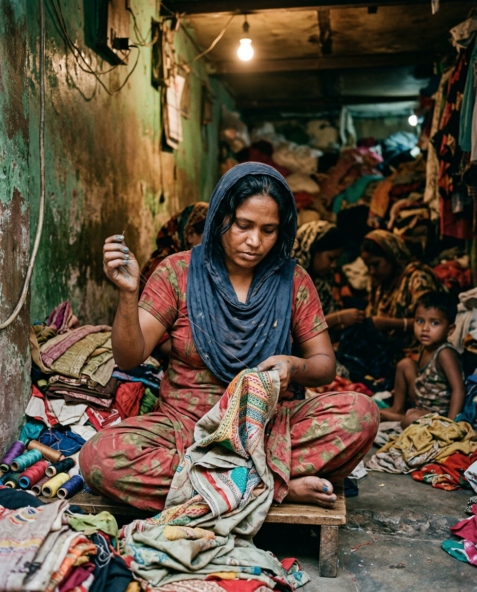 Ruma Begum embroidering in her Dhaka workshop