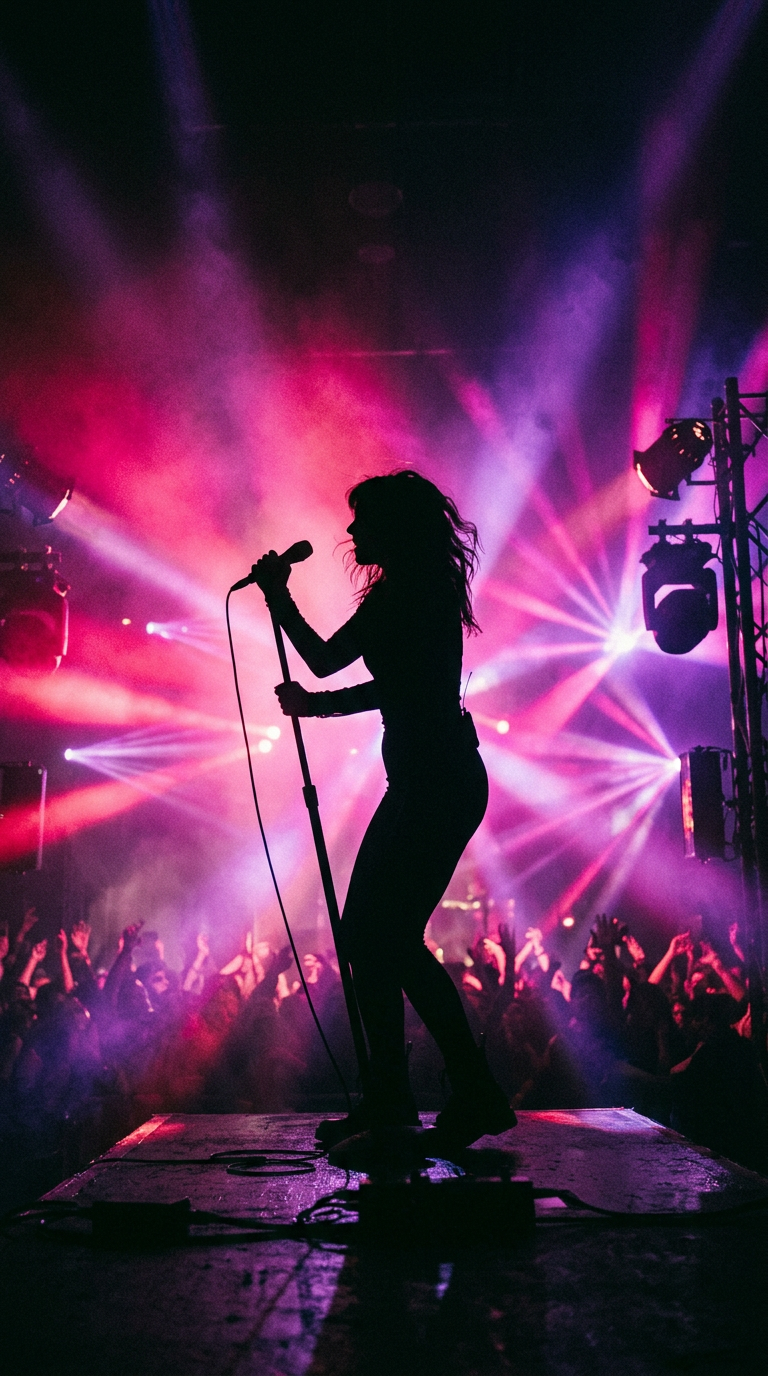 Singer silhouette on stage lyric video example