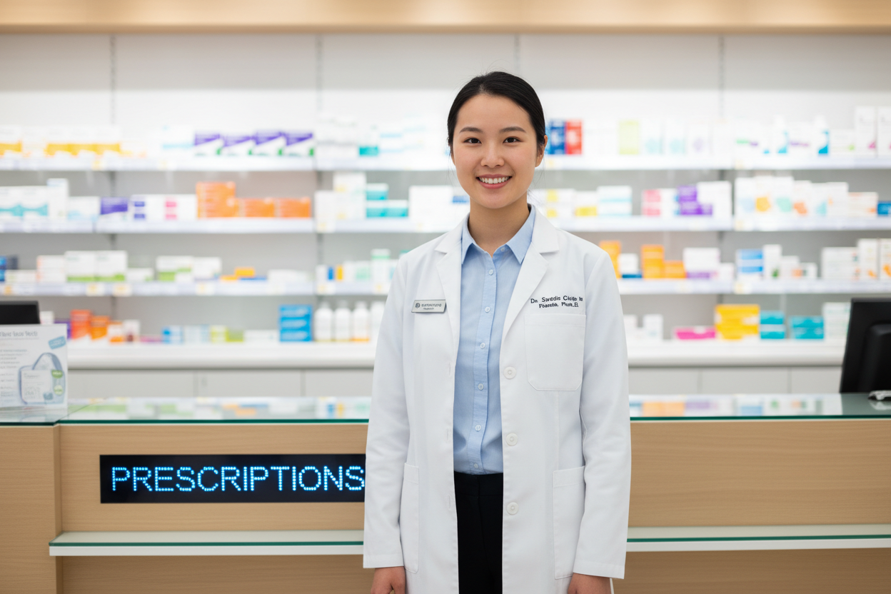 Pharmacist in modern pharmacy setting