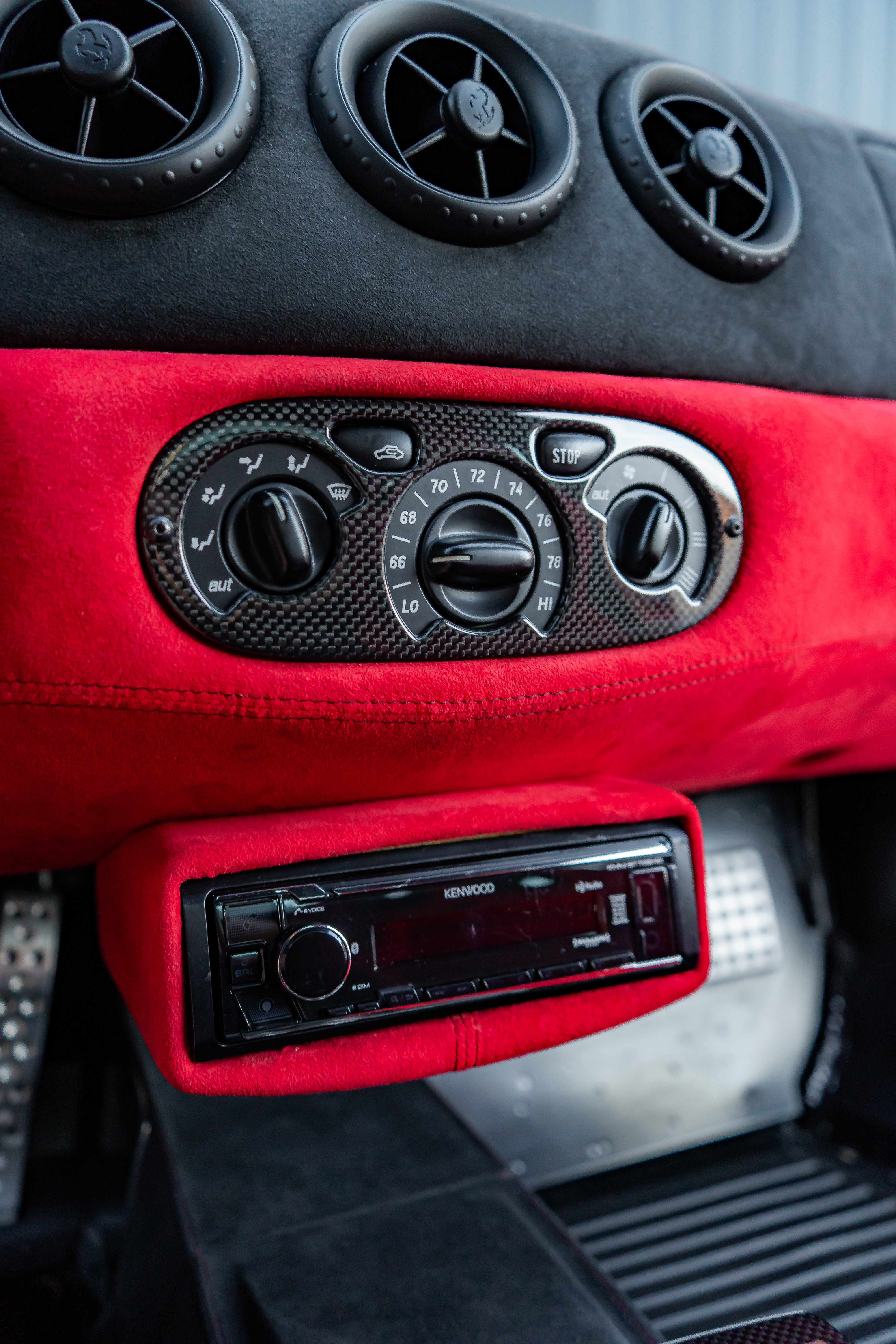 Ferrari 360 Challenge Stradale red Alcantara interior and carbon fiber climate controls