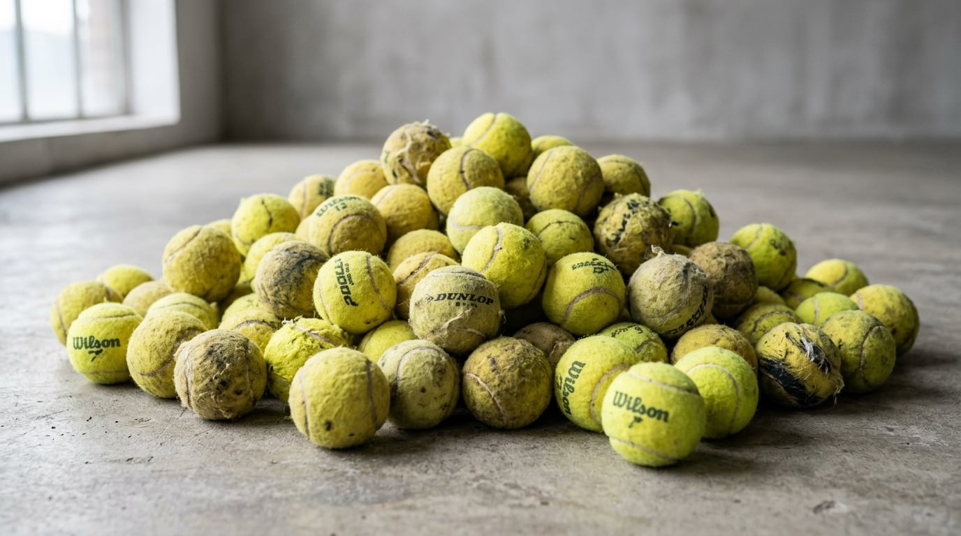 Bolas de padel e ténis usadas prontas para recolha