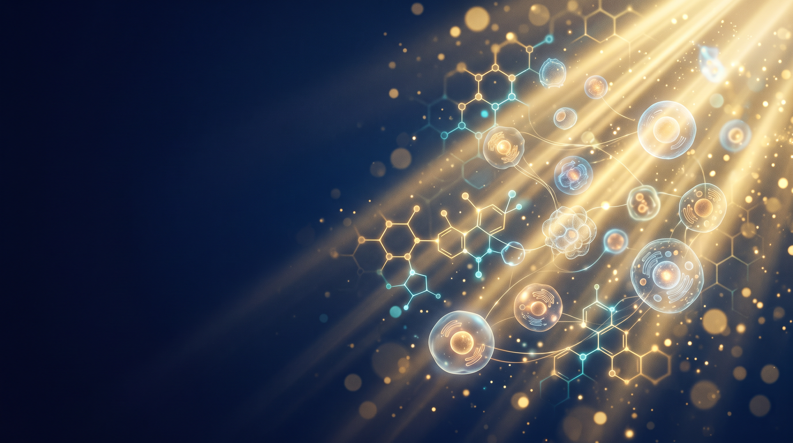 Abstract light rays and cellular patterns representing photobiomodulation