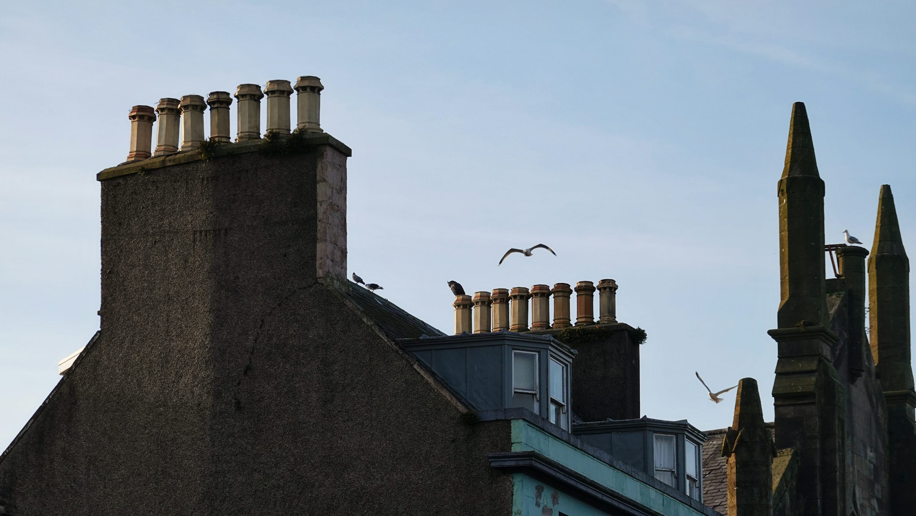 Chimney pots on British rooftops