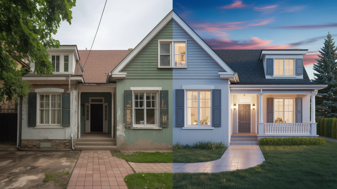 Before and after home renovation transformation