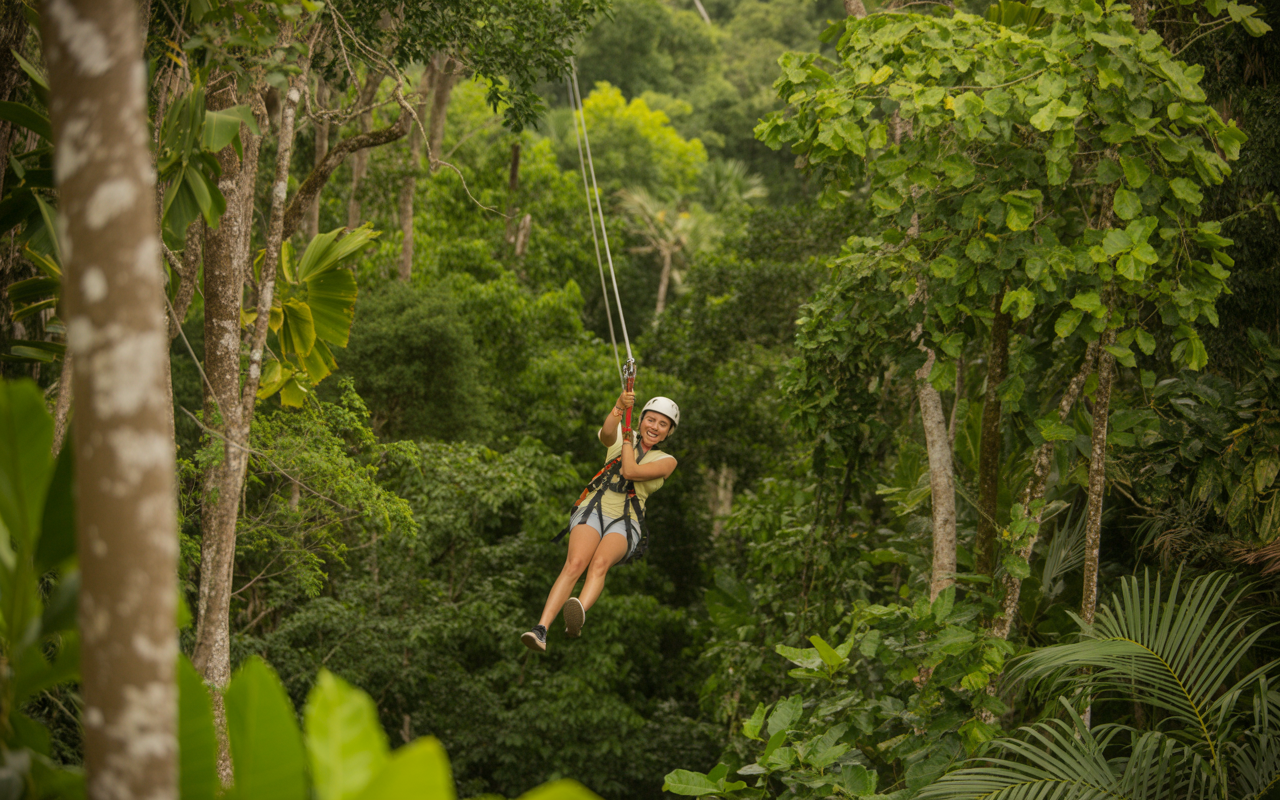 Tirolesa en la selva de Riviera Maya