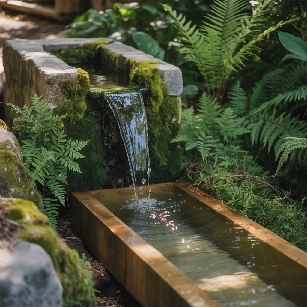 Crystal clear water flowing from a natural spring into a collection basin