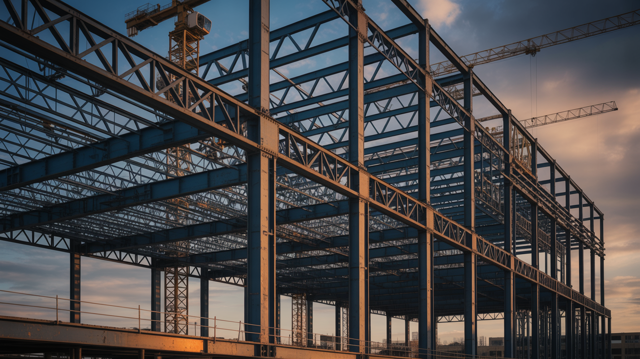 Estructura de acero industrial en proceso de construcción