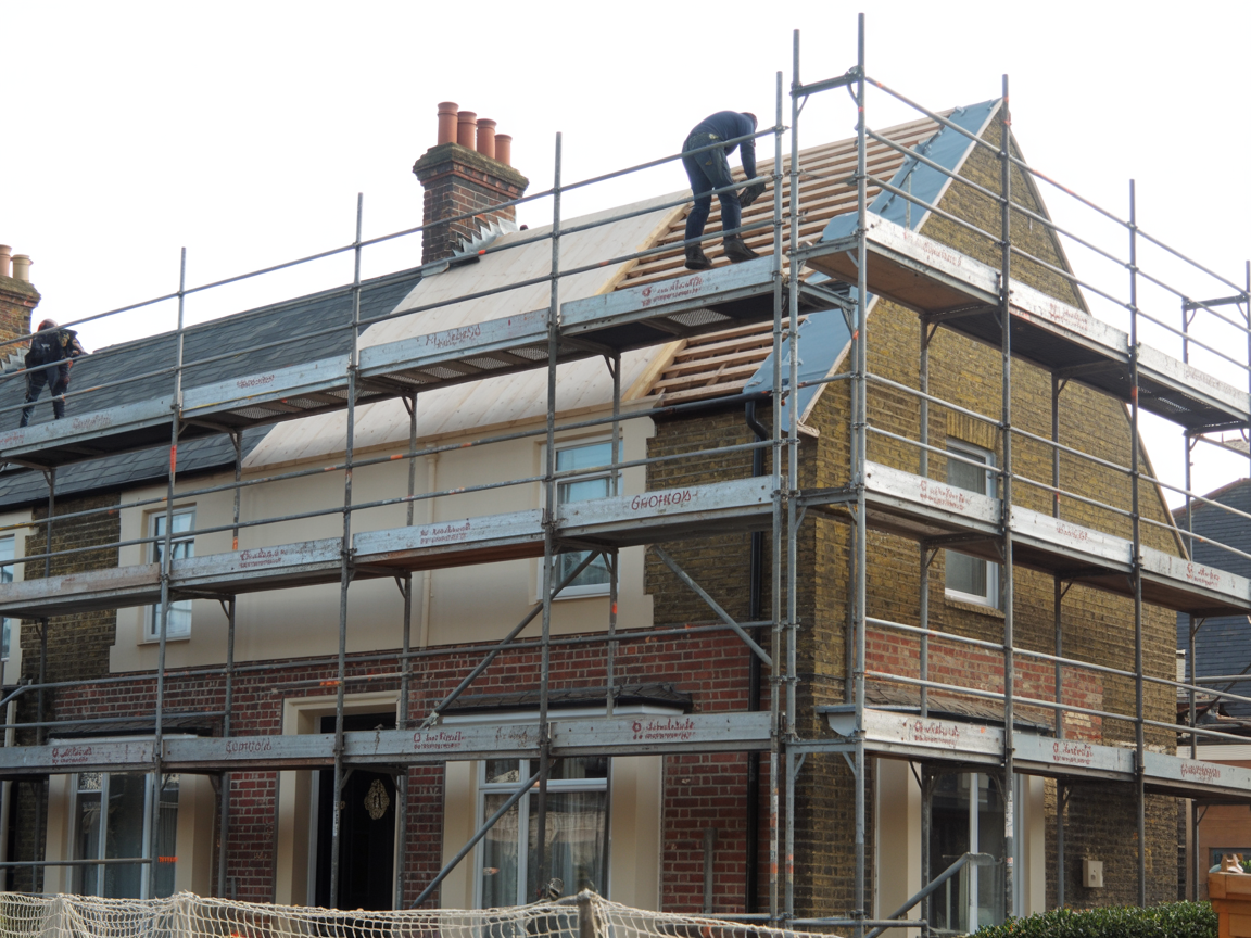 Scaffolding during roof replacement in Brighton