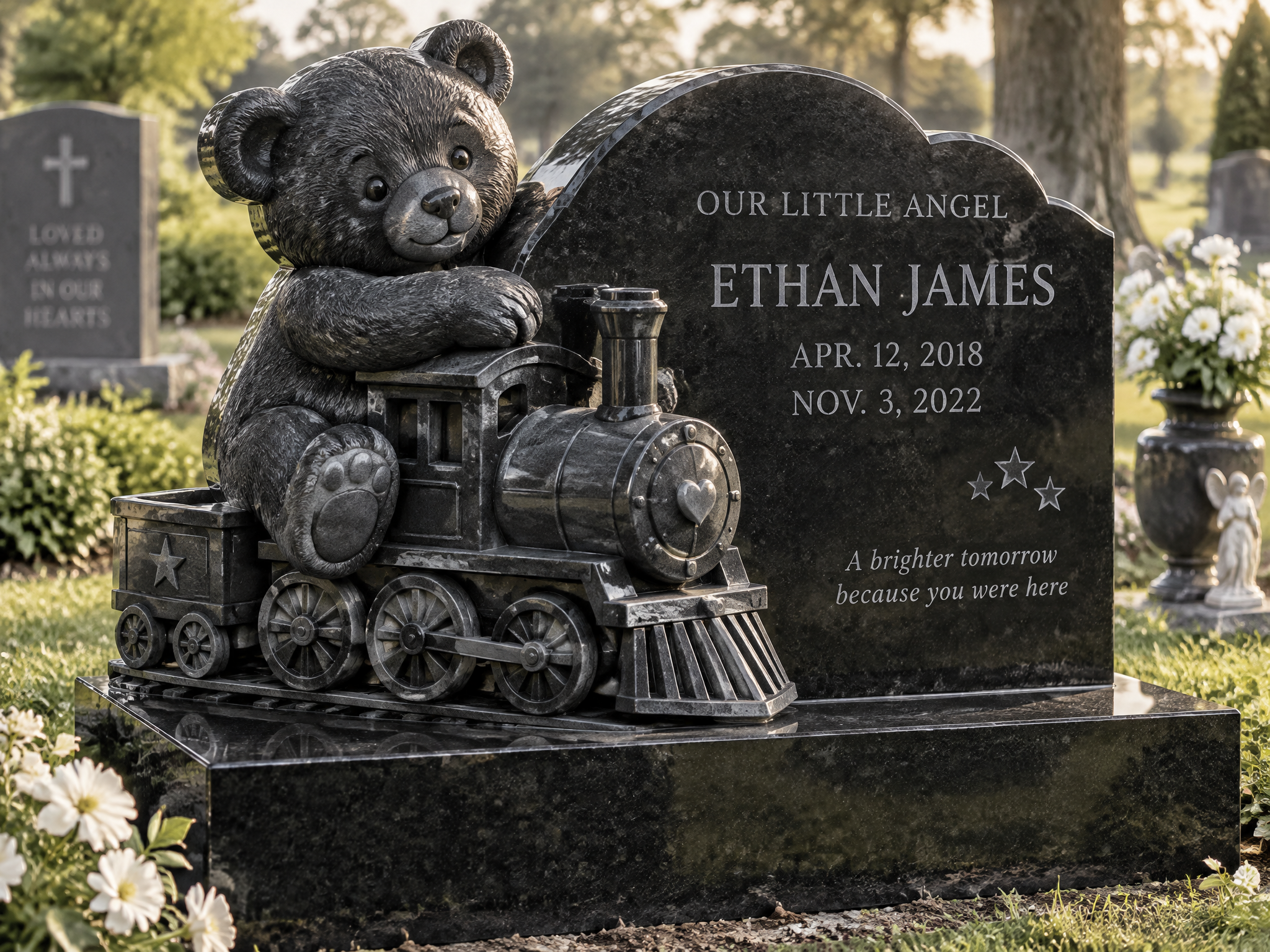 Teddy Bear Train Child Headstone