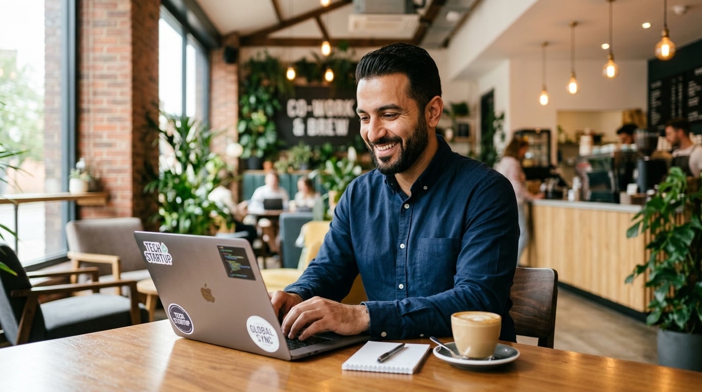 Professional working productively from a modern workspace with laptop