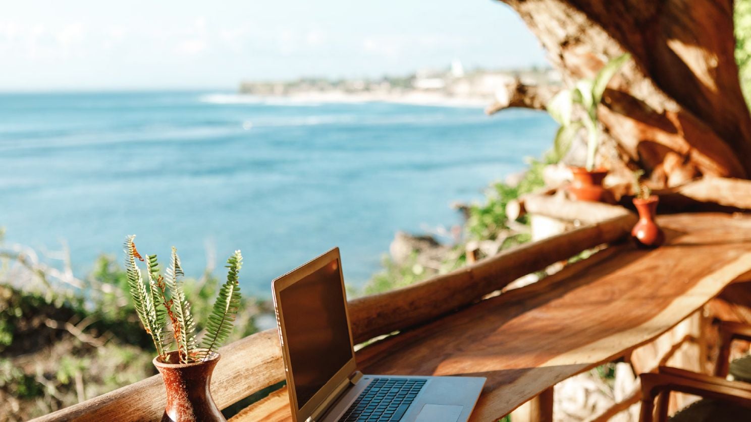 Working remotely at a beautiful tropical location