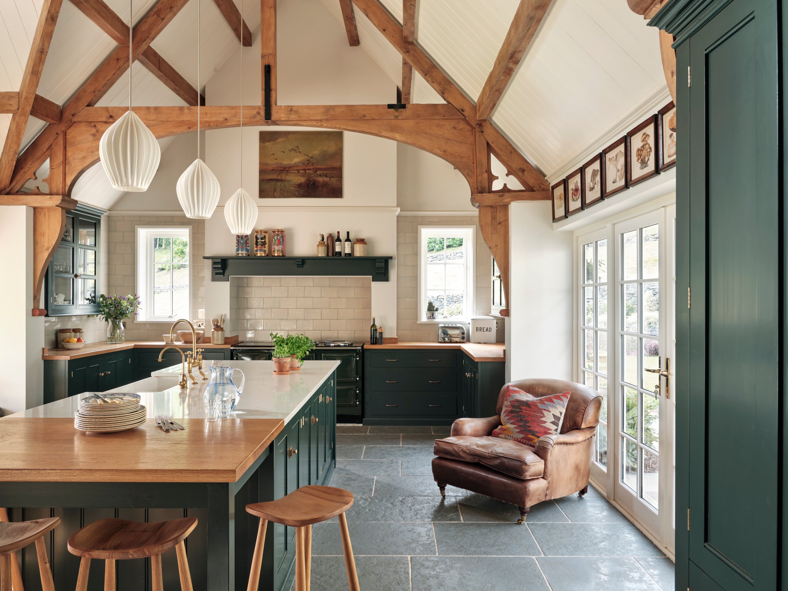 Luxurious Cotswolds interior with exposed beams and designer finishes