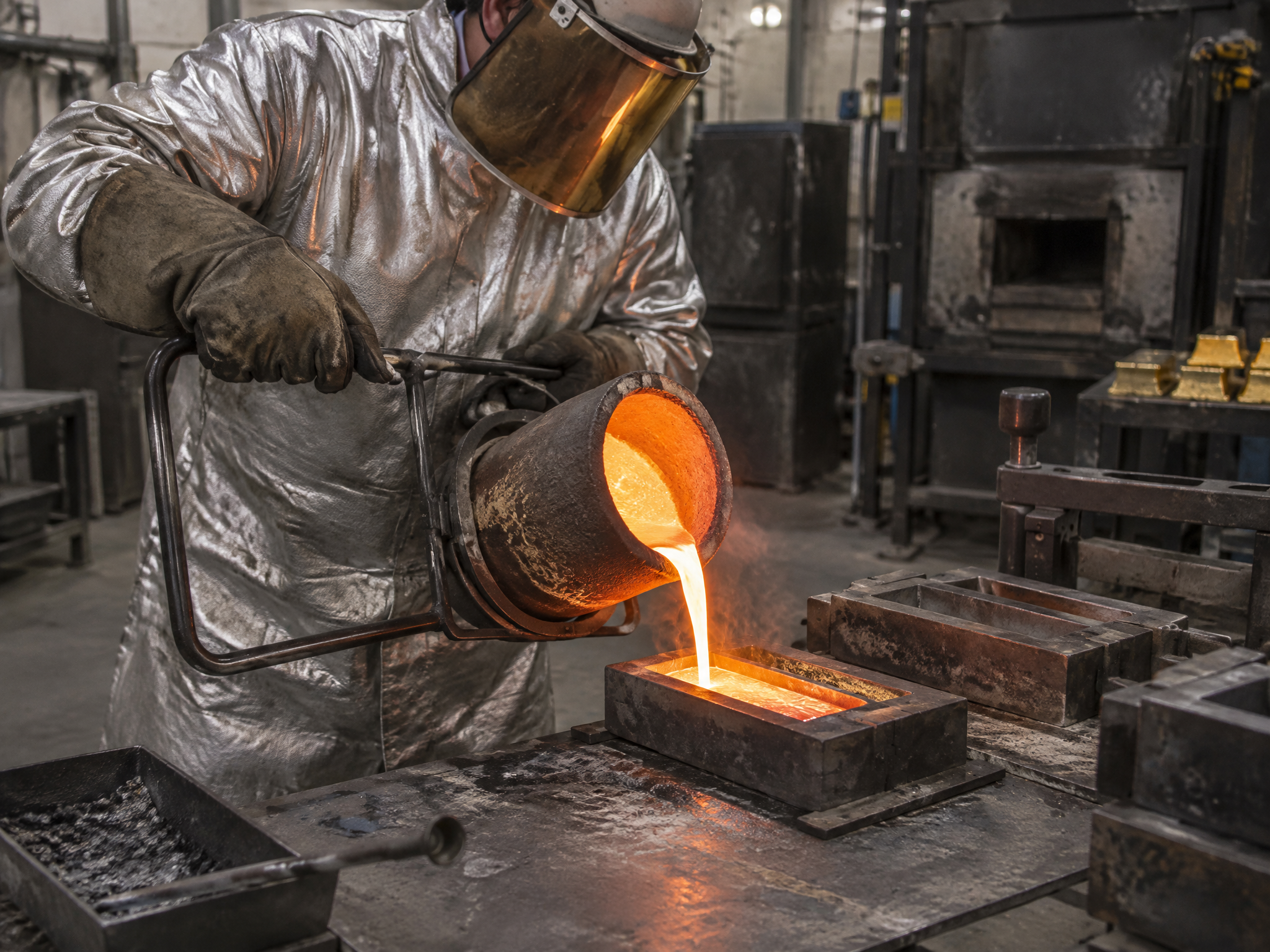 Casting refined metal into bar moulds
