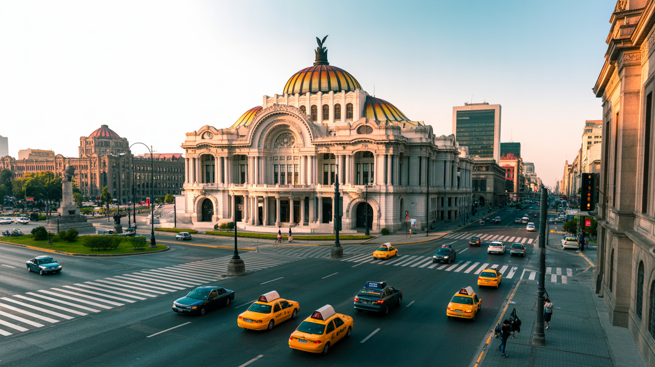 Vista de Palacio de Bellas Artes en Ciudad de México, zona de servicio del taxi accesible