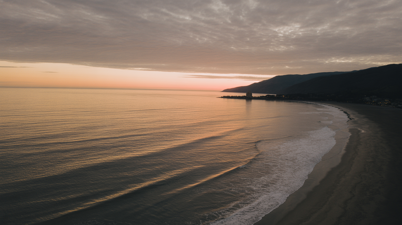 Aerial view of a stunning coastline at twilight representing global travel reach