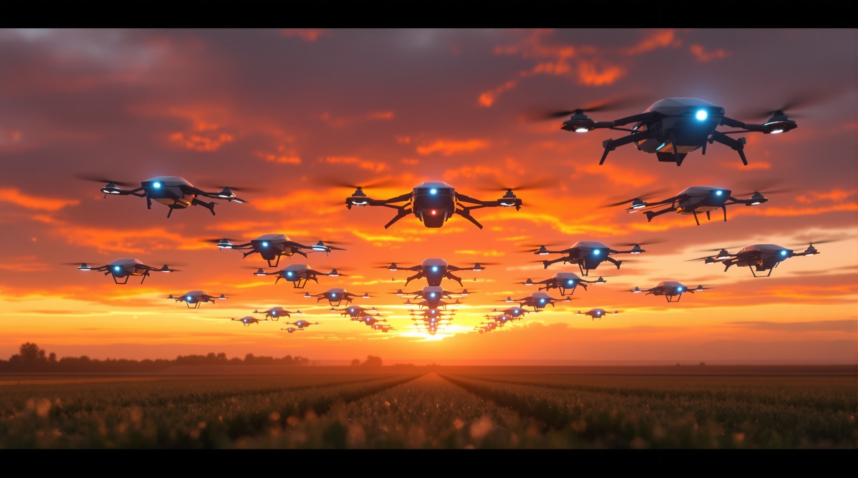 Futuristic robot swarm in formation