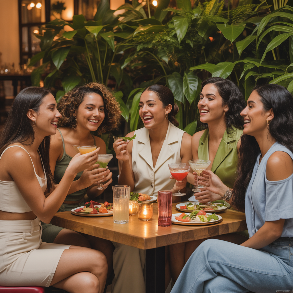 Cinco amigas compartiendo