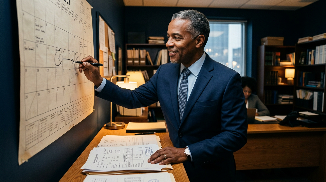 An advocate marking an earlier effective date on a calendar for back pay