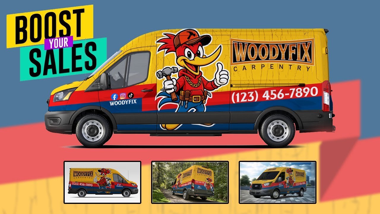 Professional vehicle wrap on commercial van with complete branding and graphics