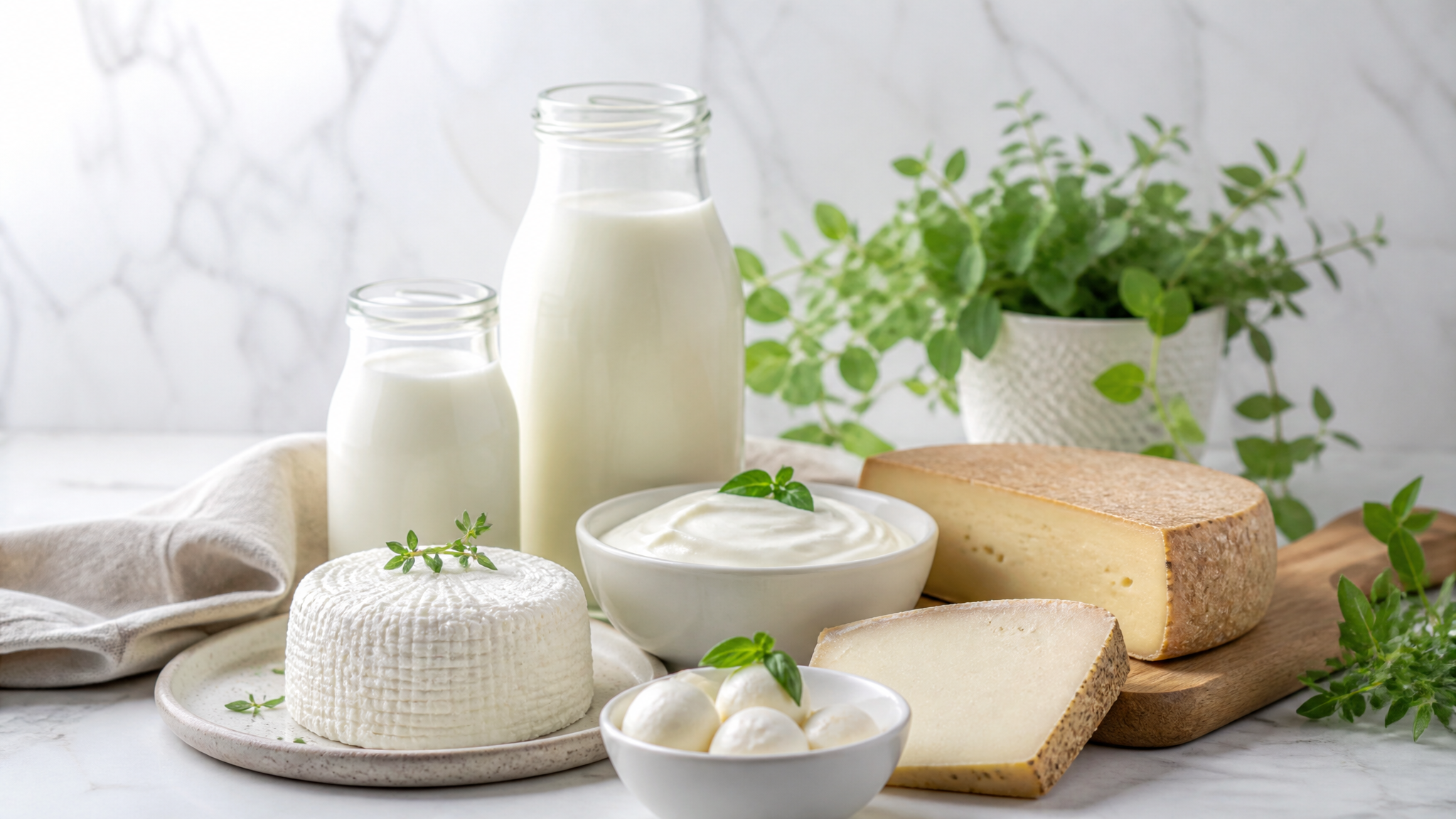 Productos lácteos saludables en presentación elegante
