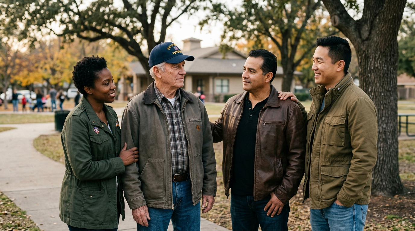 A group of veterans from different eras standing together