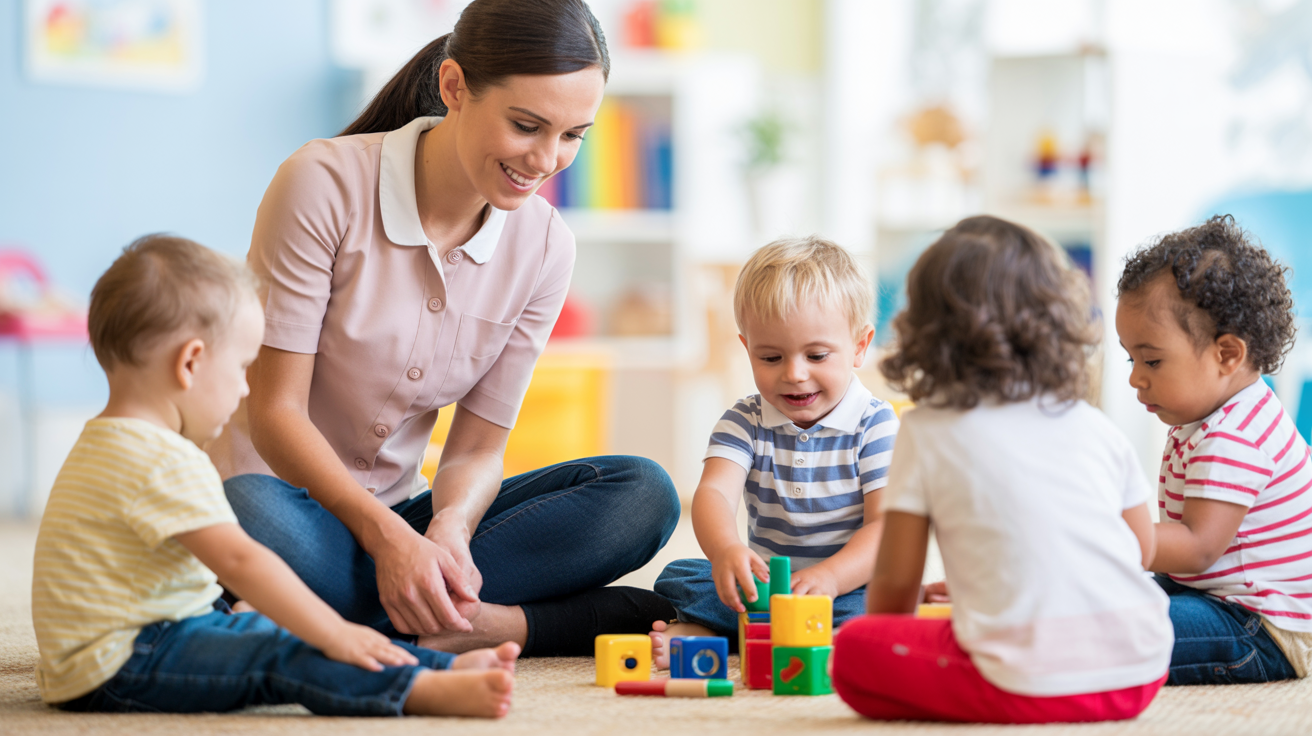 Happy daycare setting with children